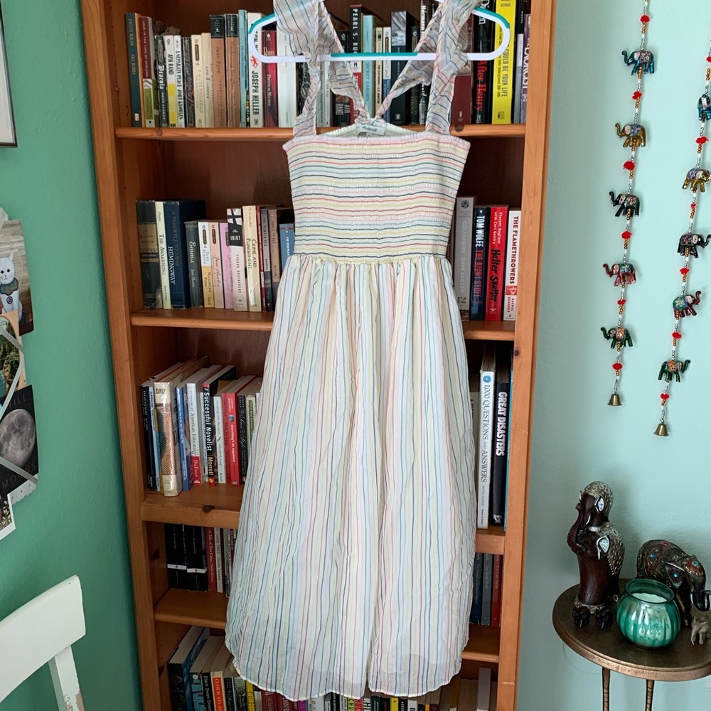 Madewell Ruffle Strap Smocked Waist Rainbow Dress